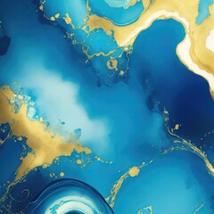 Sweet Blue and Gold Alcohol Ink Digital Paper Background