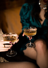 glass of champagne , coctail bar
