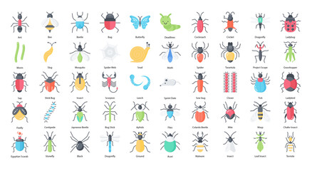 Insects Flat Icons Insect Bug Butterfly Iconset
50 Vector Icons - obrazy, fototapety, plakaty