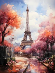 Fototapeten Eiffeltoren in het voorjaar in Art Nouveau stijl © adrivdb