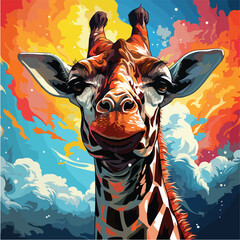 a giraffe vector pop art style vector illustration. colorful animal art