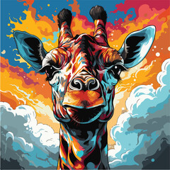 a giraffe vector pop art style vector illustration. colorful animal art