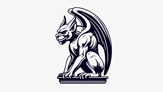 Black Gargoyle Drawing on White Background