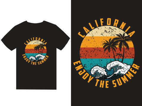 Retro vintage California seabeach logo badges on black background graphics for t-shirts 