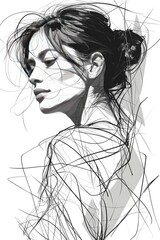 Fototapeta premium minimalistic sketch of a bussineswoman, abstract geometric pattern, black lines on a white background