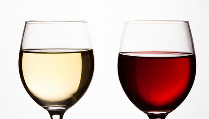 White and red wine on white background