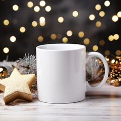 Obraz na płótnie Canvas A blank Mug christmas themed background and decorations around the Mug.
