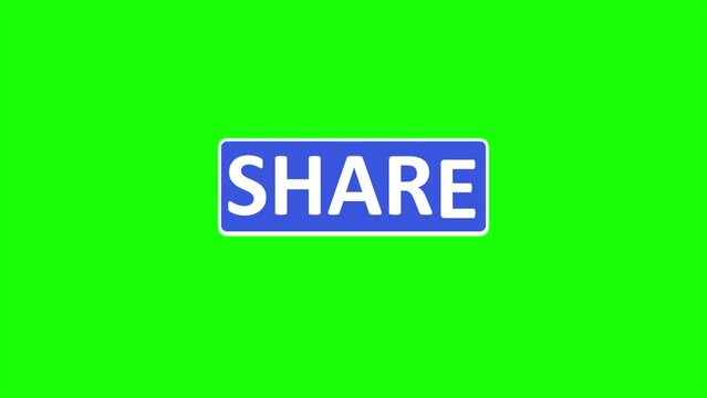 Share button Click animation on green screen background, social media buttons, 4k footage, Motion graphics