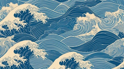 Background of japanese style wave pattern teture - obrazy, fototapety, plakaty