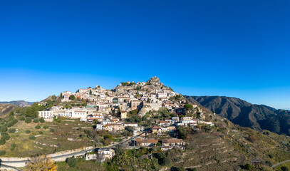 Fototapeta na wymiar drone perspective of the picturesque mountain village of Bova in Calabria