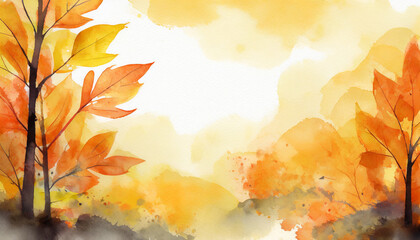 Obraz na płótnie Canvas Yellow autumn background, copy space on a side, watercolor art style