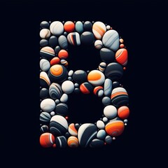 Letter B shape made of marble pebbles. AI generated illustration
