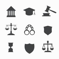 advocacy, lay and justice icons set vector