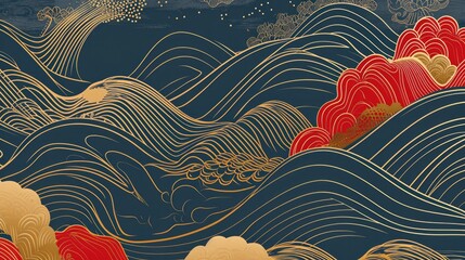 Traditional japanese style simple line waves background. - obrazy, fototapety, plakaty