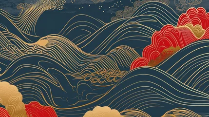 Fotobehang Traditional japanese style simple line waves background. © MstAsma