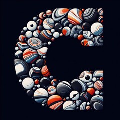 Letter C shape made of marble pebbles. AI generated illustration