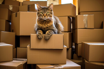 Fototapeta premium cat in cardboard box