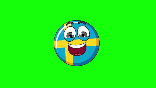 A laugh flag of sweden cartoon face on a green background, loop animation