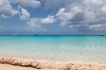 Carlisle Bay, Barbados, 08.13.2023: view of the long tropical beach.