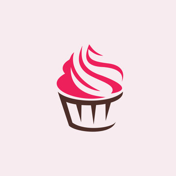 a delicious-looking pink cupcake with frosting logo