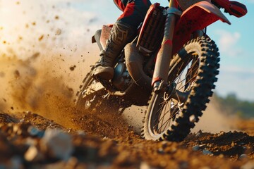 A person riding a dirt bike in the dirt. Ideal for sports and adventure-themed projects
