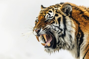 Close-up view of a tiger with its mouth wide open. Perfect for wildlife enthusiasts and animal lovers