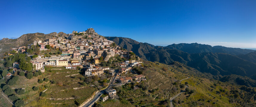 drone perspective of the picturesque mountain village of Bova in Calabria