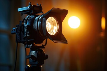 Close up of a camera on a tripod. Perfect for photography enthusiasts or professionals. Ideal for use in articles, blogs, or websites about photography equipment and techniques