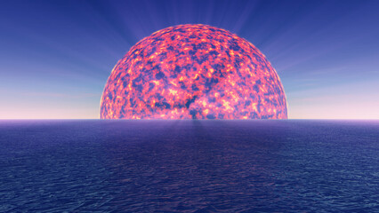 big sun in sea horizon illustration