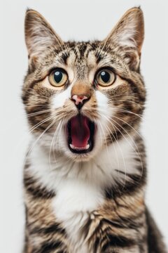 A close-up image of a cat with its mouth open. Perfect for illustrating expressions or capturing the curiosity of animals. Can be used in various projects