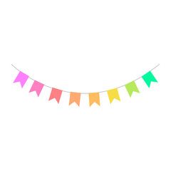 Colorful carnival garland with flags on transparent background.