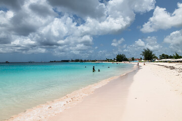 Carlisle Bay, Barbados, 08.13.2023: view of the long tropical beach.