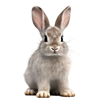 Portrait of rabbit sitting, isolated on transparent of white background