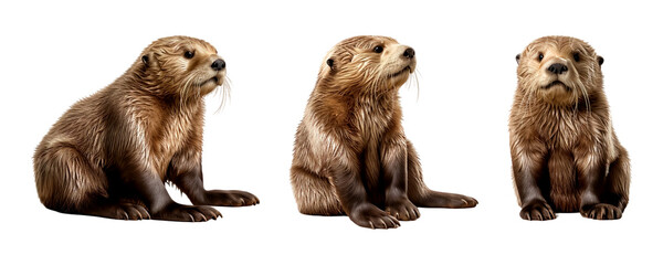 Set of otter standing, isolated on transparent of white background