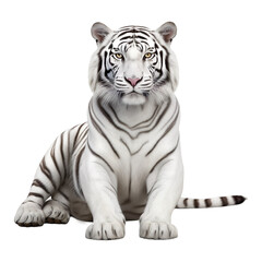 Portrait of white tiger sitting, isolated on transparent or white background