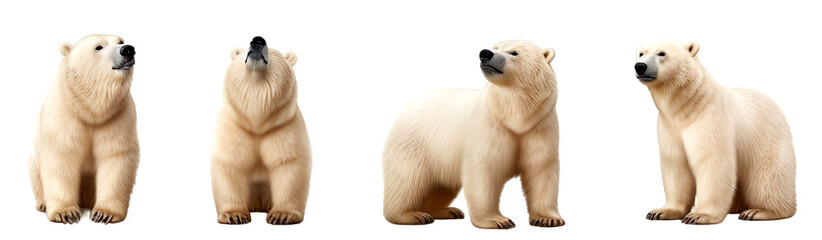 Group of Polar bear multi pose, isolated on transparent or white background - obrazy, fototapety, plakaty