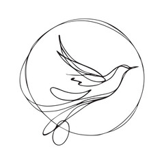 Continuous one line drawing of a bird. Simple vector illustration of a bird, hummingbird.