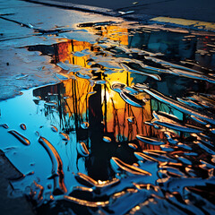 Abstract reflections in a rain puddle.