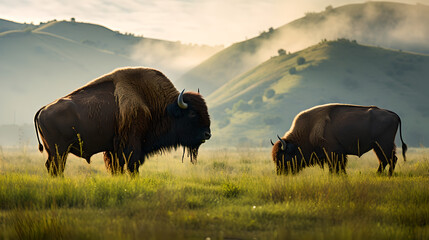 buffalo in the field: two buffalos in wildlife