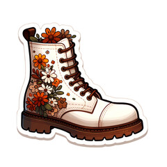 Floral Combat Boot Sticker Illustration
