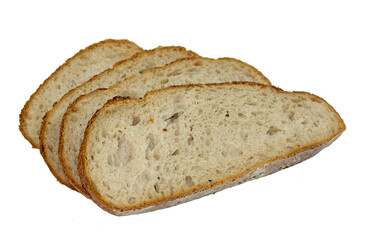 Slices of the wheat bread made from sourdough and baked in a stone oven