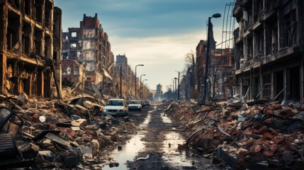 Destroyed buildings from the war by a rocket and bombs