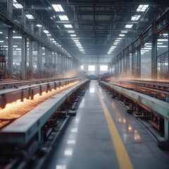 Factory constructions, industry technology, manufacturing iterior, production line