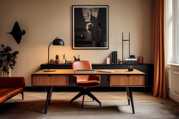 Mid-century-inspired Copenhagen workspace with a stylish desk, task lighting, and a mid-century modern chair