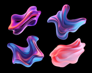 Bold melty holographic shapes isolated. Neon distorted fluid shape