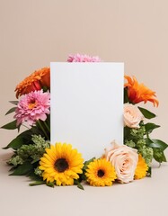 bouquet of flowers and card