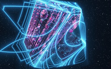 3D Futuristic Architecture In Space Illustration