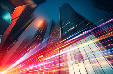 Beautiful light trials effect on Hong Kong skyscape at night