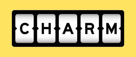 Black color in word charm on slot banner with yellow color background