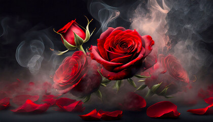Czerwona róża, kocham Cię, czarne tło - obrazy, fototapety, plakaty